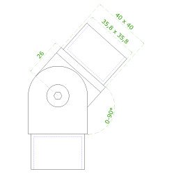 Spojka s kĺbom na tyč 40 x 40 mm, brúsená nerez AISI 304 Spojka s kĺbom na tyč 40 x 40 mm, brúsená nerez AISI 304